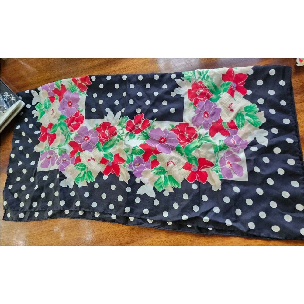 Bill Blass Vintage Women's Square Scarf Polka Dot Floral Black Red Purple Green
